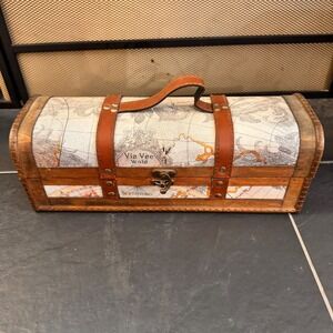 Wrap Art Single Bottle Wood‎ Box World Map Design Decorative Treasure Chest Case